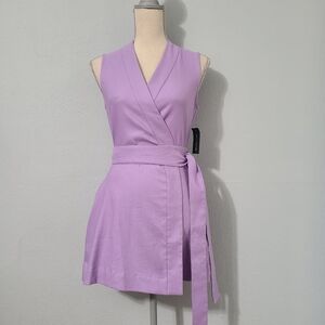 BONDI BORN Tortuga Organic Linen And Cotton-blend Wrap Mini Dress‎ Purple NWT S